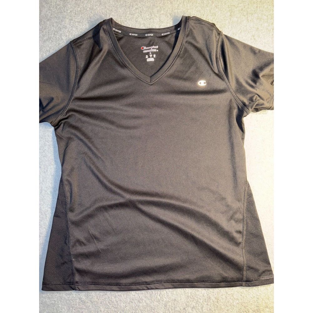 Champions Activewear T Shirt Womens Large Black Short Sleeve V Neck Performance‎